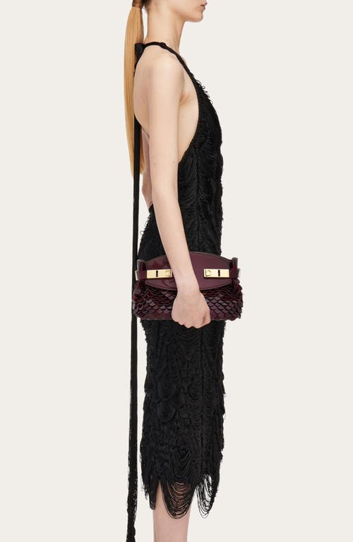 Shop Ferragamo Small Hug Patent Leather & Sequin Pouch Bag In Borgogna