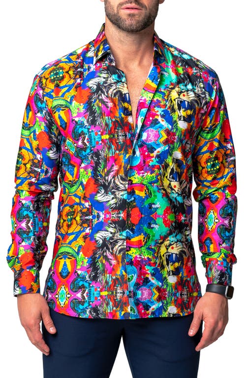 Maceoo Fibonacci Acidroar Regular Fit Button-Up Shirt Blue Multi at Nordstrom,