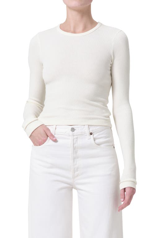 Agolde Alma Shrunken Long Sleeve Rib Top In Oat Milk
