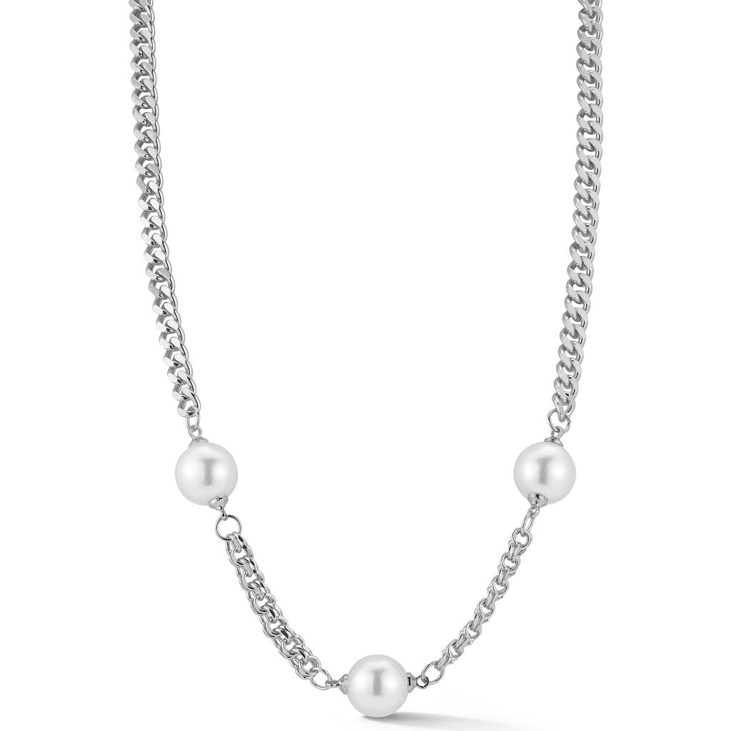 Chloe & Madison Chloe And Madison 11.7mm Cultured Pearl Station Chain Necklace In Silver