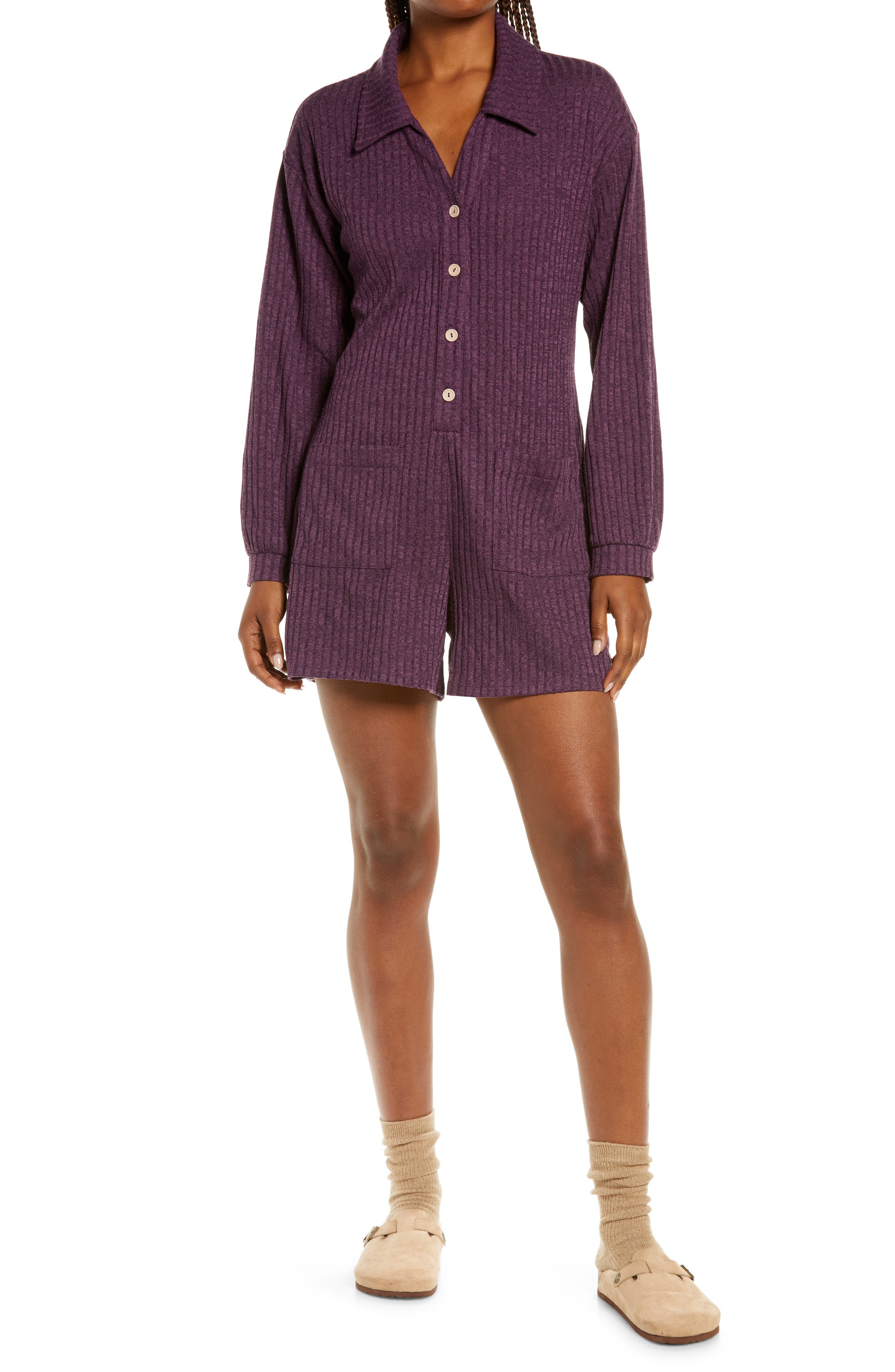 Onia Ribbed Knit Long Sleeve Romper