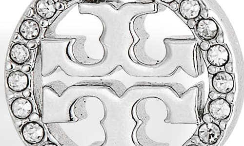 Tory Burch Miller Pave Crystal Hoop Earrings In Silver