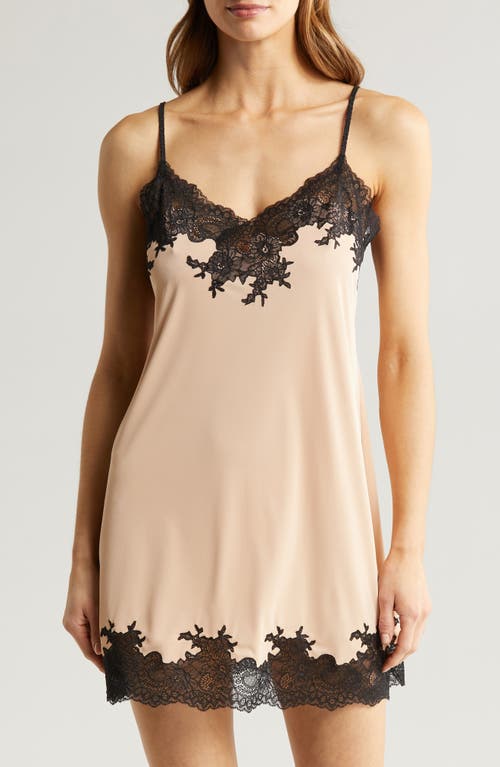 Enchant Lace Trim Satin Chemise in Caf