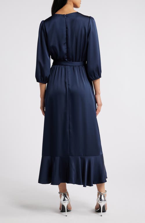 Shop Sam Edelman Faux Wrap Satin Maxi Dress In Navy