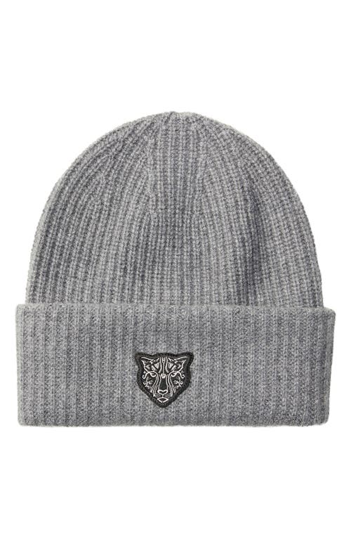 LITA by Ciara Cheetah Patch Rib Recycled Cashmere Beanie in Frost Grey