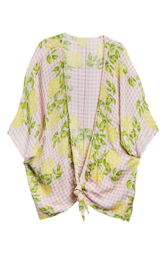 Saachi Gingham Citrus Tie Front Duster In Pink
