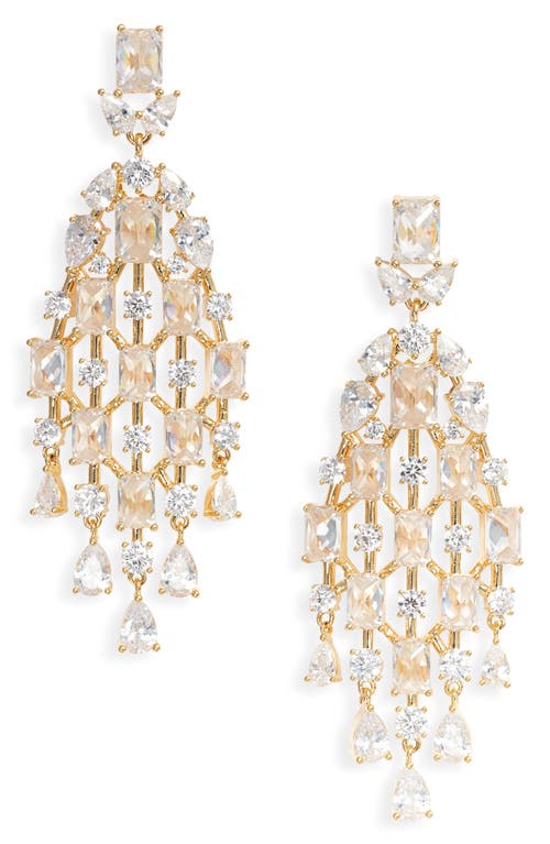 Nordstrom Cubic Zirconia Chandelier Drop Earrings in Clear- Gold 