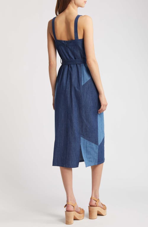 Shop Du Paradis Canggu Denim Midi Dress In Patchwork Denim