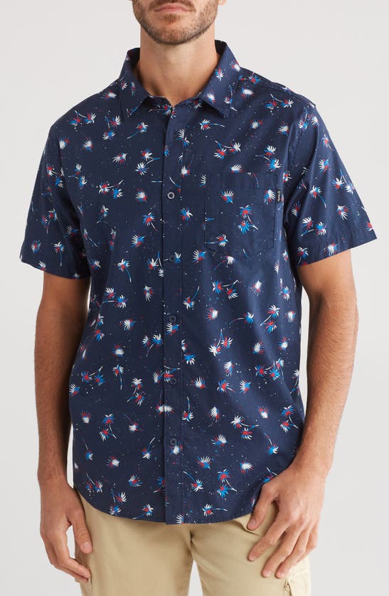 Hurley Patriot Palm Tree Short Sleeve Button-up Shirt In Navy