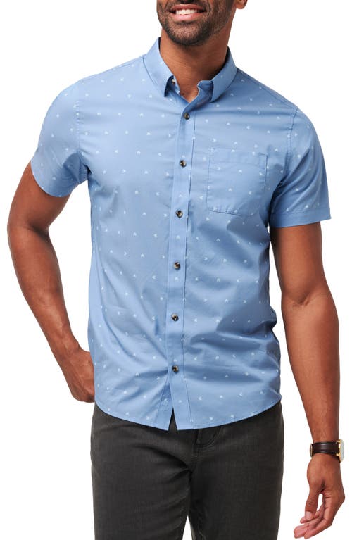 TravisMathew Wind It In Stretch Short Sleeve Button-Up Shirt in Heather Quiet Harbor at Nordstrom, Size Small