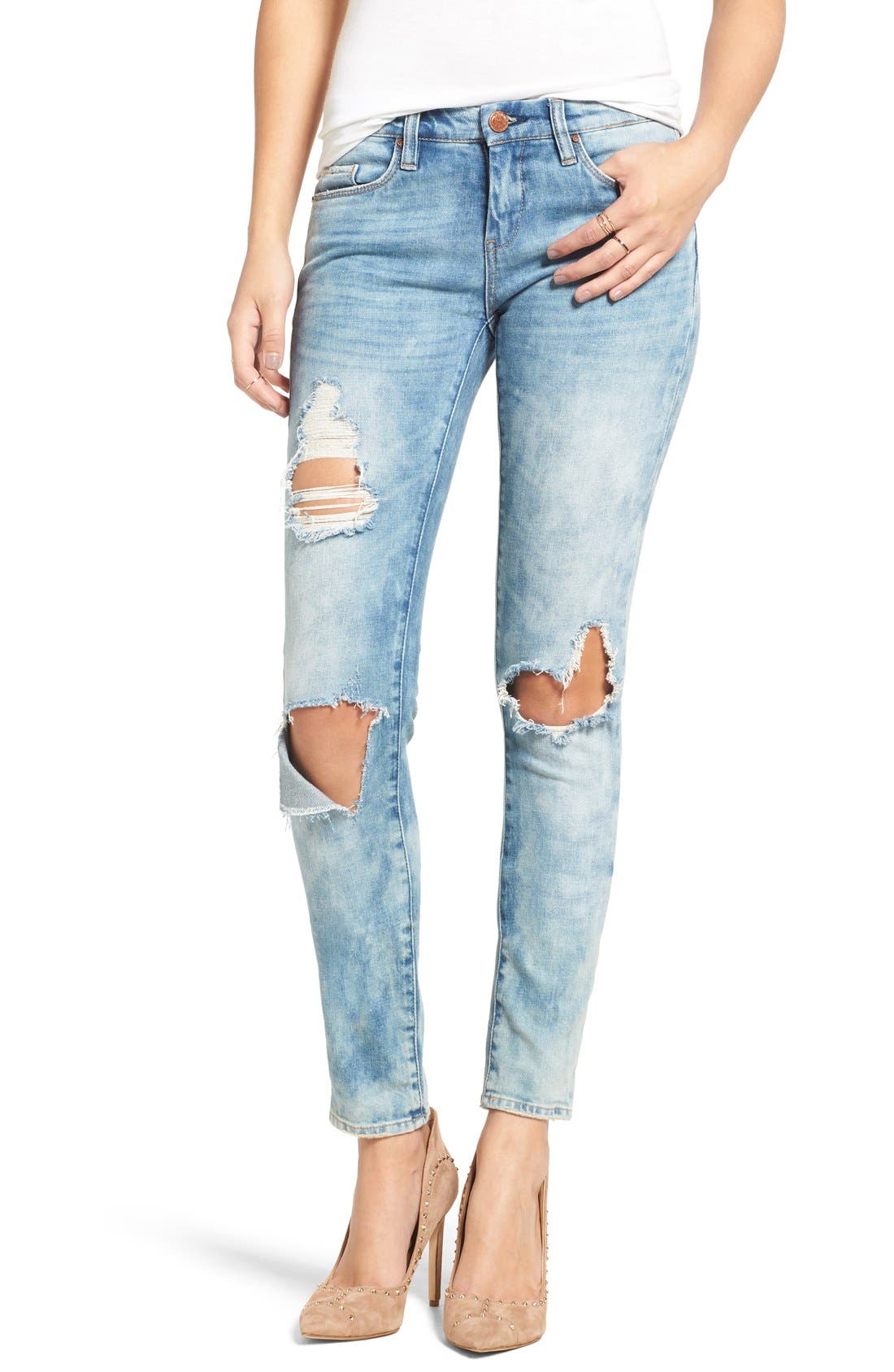 blank denim distressed skinny jeans