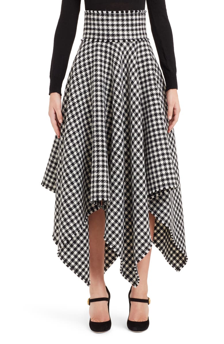 Dolce&Gabbana Houndstooth Handkerchief Hem Stretch Wool Skirt, Main, color, 
