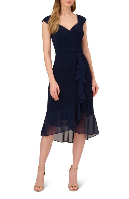 Adrianna Papell Chiffon Drape Dress in Midnight