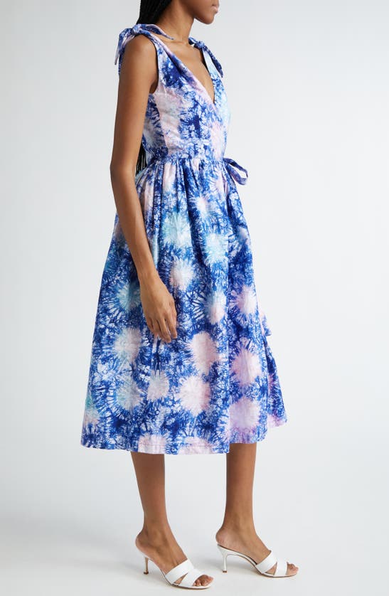 Shop Busayo Funbi Tie Dye Cotton Midi Wrap Dress In Blue/ Pink