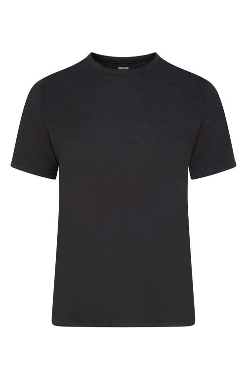 Shop Skims Classic Cotton Crewneck T-shirt In Onyx