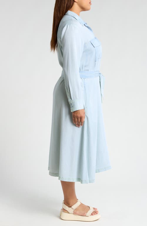 Shop Caslonr Caslon(r) Long Sleeve Chambray Belted Shirtdress In Light Wash