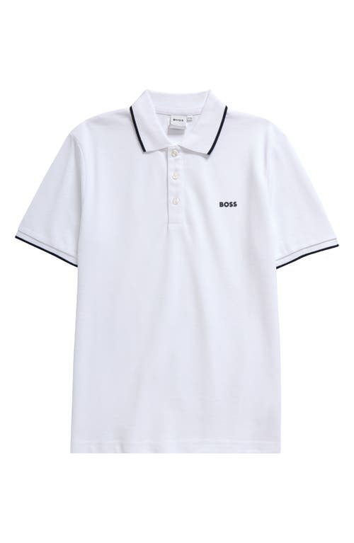 Bosswear Boss Kidswear Kids' Tipped Cotton Piqué Polo In White