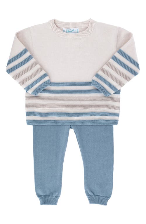 Feltman Brothers Stripe Cotton Sweater & Pants Set In Ecru/vintage Blue