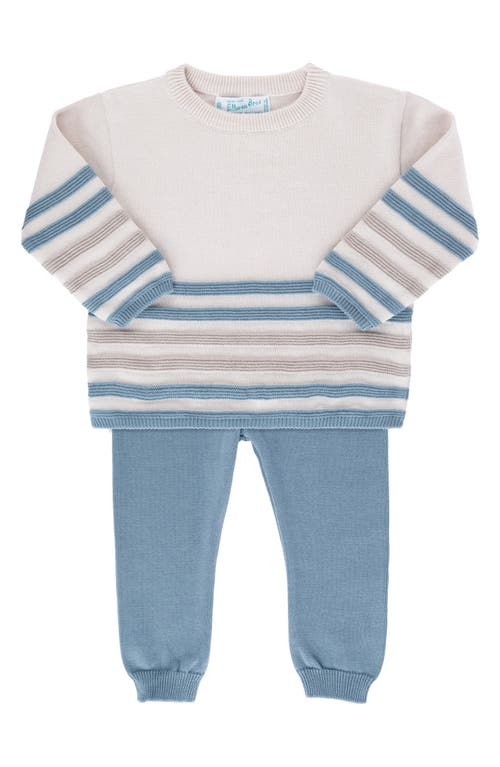 Feltman Brothers Babies'  Stripe Cotton Sweater & Pants Set In Ecru/vintage Blue