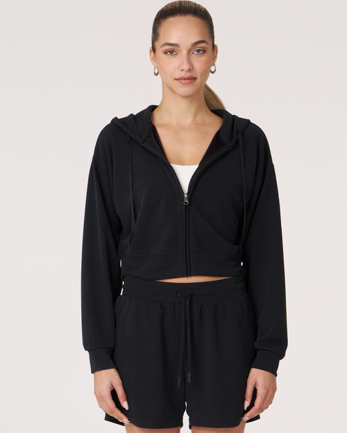 Shop Rebody Active Retreat Waffle Zip Up Jacket In Black