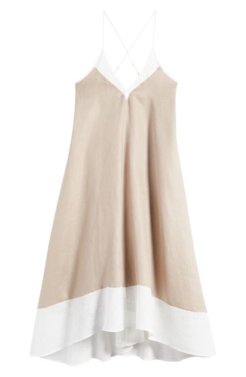 Reiss Stevie Colorblock Linen Cross Back Sundress In Ivory/taupe