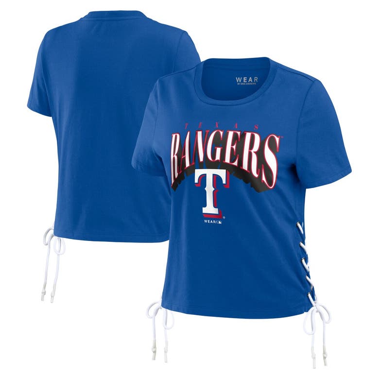 Shop Wear By Erin Andrews Royal Texas Rangers Side Lace-up Cropped T-shirt