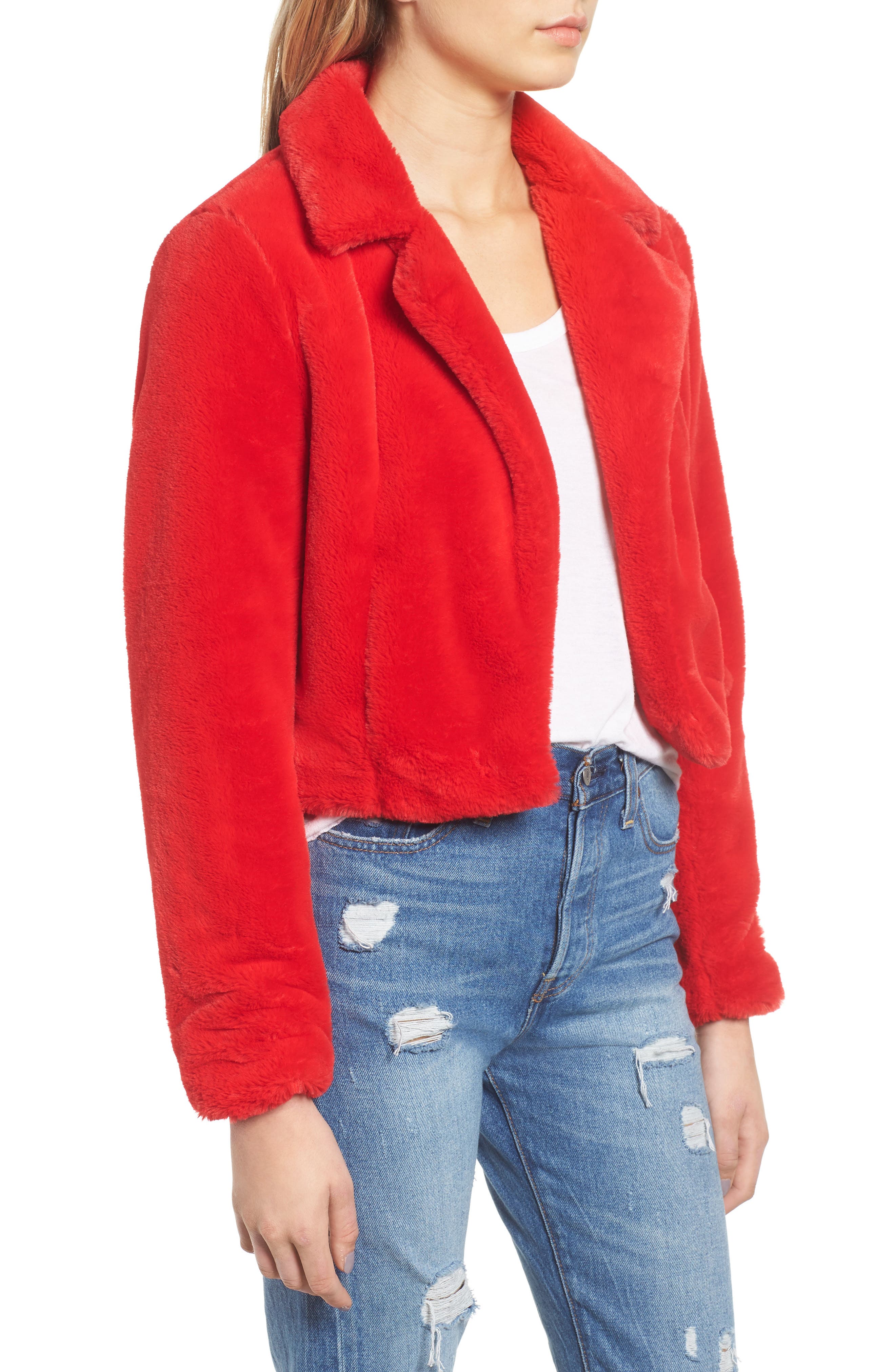 BLANKNYC Denim Crop Faux Fur Jacket Nordstrom Rack