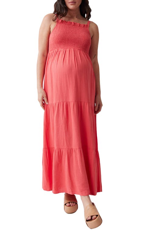 ® Ingrid & Isabel Smocked Linen Blend Maternity Maxi Dress in Rose