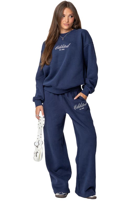 Shop Edikted Get  Relaxed Fit Cotton Blend Sweatpants In Navy