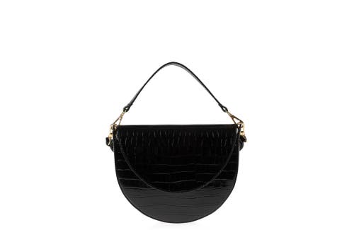 Shop Joanna Maxham Forget Me Not Saddle Bag In Black Embossed Croco Leather