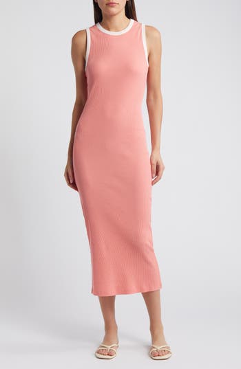 1.state Back Cutout Cotton Rib Midi Dress In Shell Pink