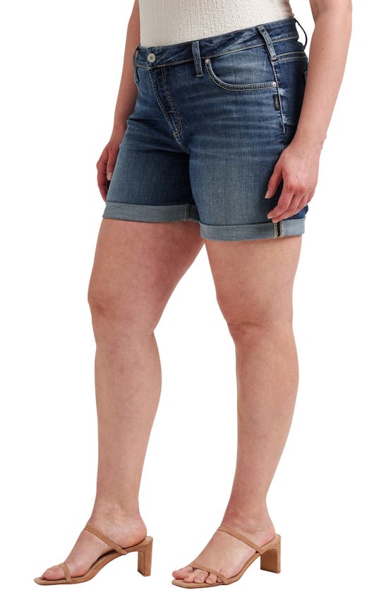 Shop Silver Jeans Co. Mid Rise Denim Boyfriend Shorts In Indigo