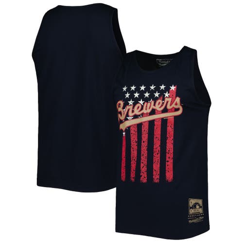 Men's Mitchell & Ness Navy Milwaukee Brewers Cooperstown Collection Stars and Stripes Tank Top