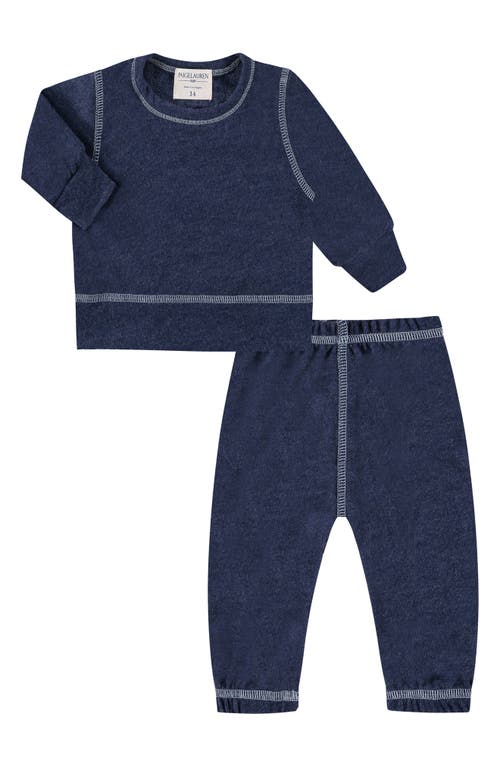 PAIGELAUREN Long Sleeve Top & Pants Hacci Lounge Set in Blue 