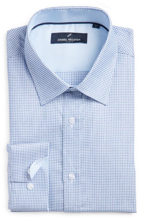 DANIEL HECHTER Microcheck Non-Iron Stretch Dress Shirt in Navy at Nordstrom, Size 14.5