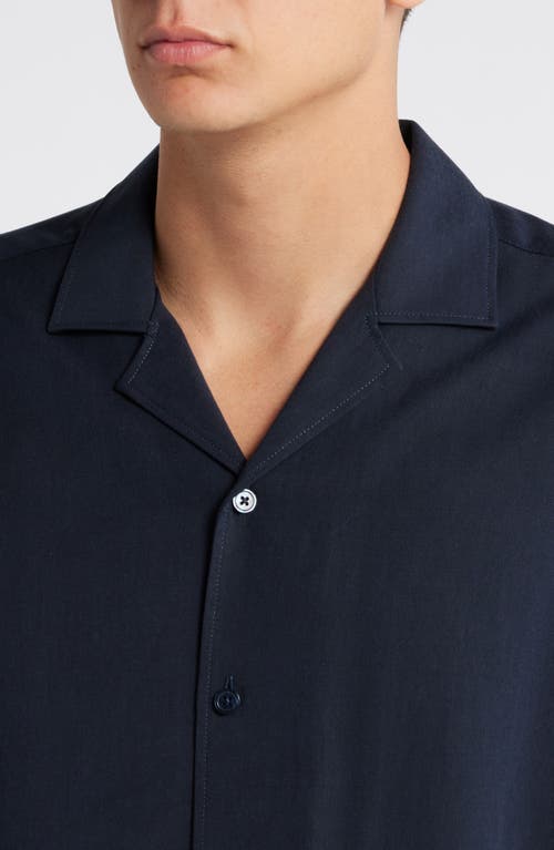 Shop Hugo Boss Boss Drew Relaxed Fit Solid Lyocell Camp Shirt In Dark Blue