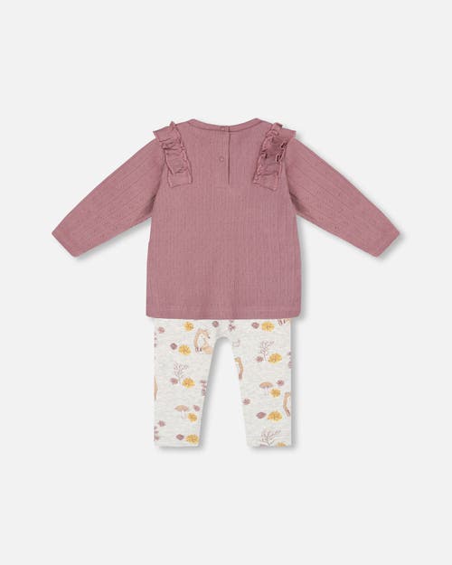 Shop Deux Par Deux Baby Girl's Organic Cotton Pointelle Top And Printed Leggings Set Woodrose With Fox In Printed Fox