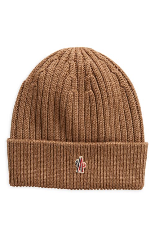 Moncler Grenoble Logo Patch Virgin Wool Knit Beanie in Beige at Nordstrom