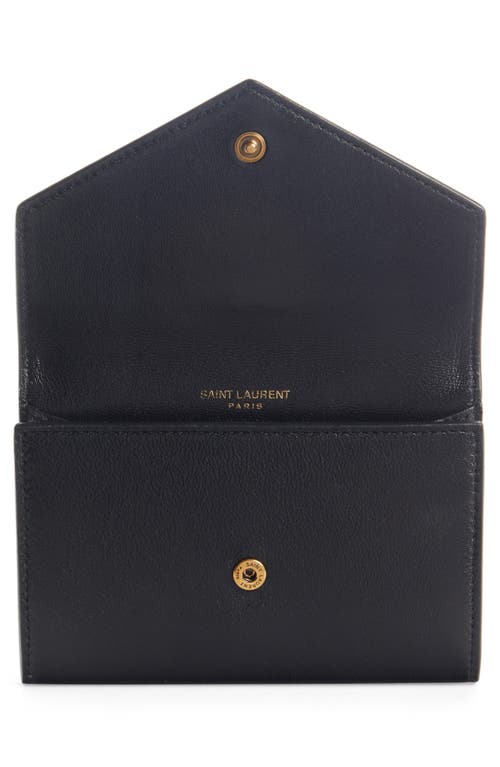 Shop Saint Laurent Small Lambskin Leather Envelope Wallet In Nero/trigalva