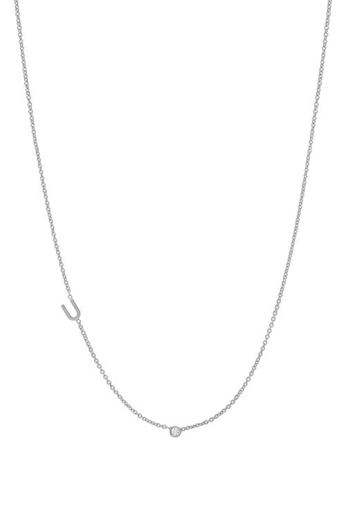 Small Asymmetric Initial & Diamond Pendant Necklace in 14K White Gold-U