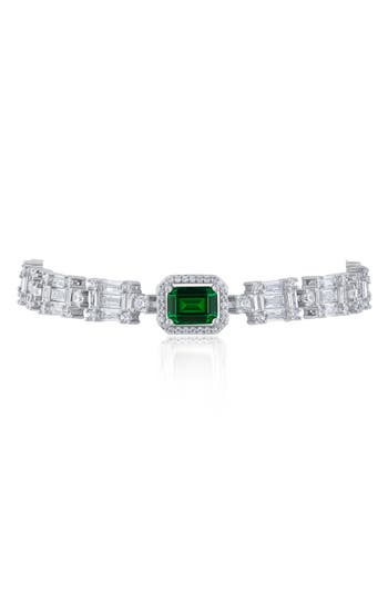 Kenneth Jay Lane Cubic Zirconia Channel Bracelet In Emerald/silver