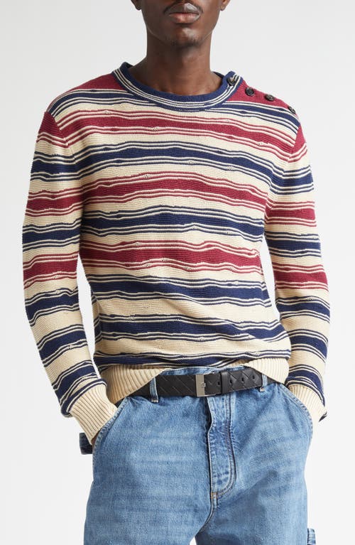 Bottega Veneta Distorted Stripe Linen & Cotton Sweater 2962 String/Navy/Merlot at Nordstrom,