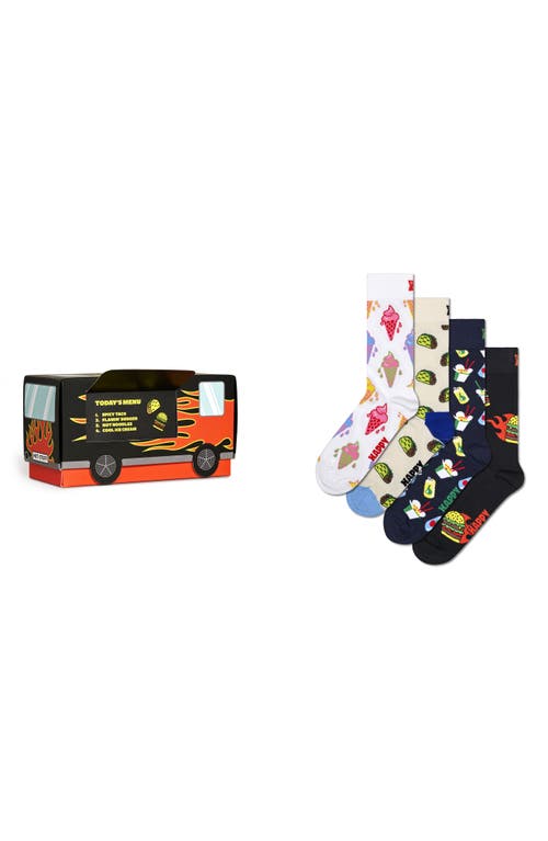 Happy Socks Assorted 3-pack Food Truck Crew Socks Gift Box In White/black/beige