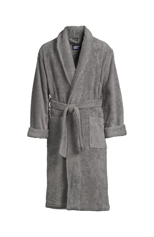 Shop Lands' End Calf Length Turkish Terry Robe In Ultimate Gray