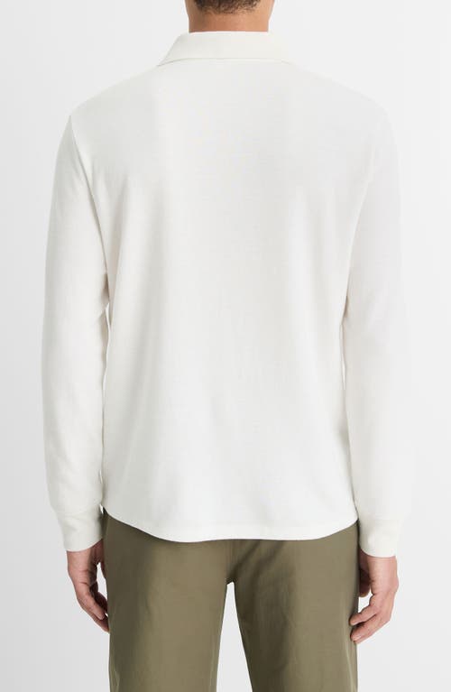 Shop Vince Double Face Long Sleeve Polo In Classic Cream/optic White