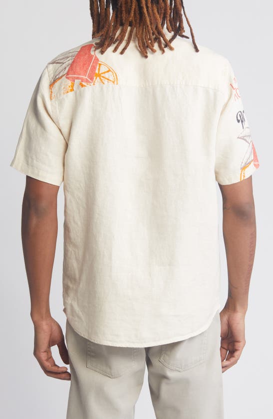 Shop Percival Lemon Kreme Short Sleeve Linen Graphic Button-up Shirt In Natural