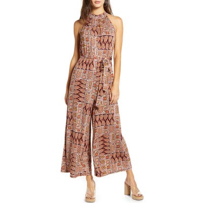 All In Favor Patchwork Sleeveless Jumpsuit, Burgundy