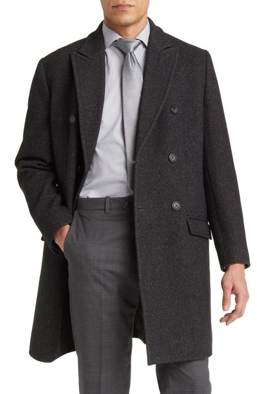 Albright Wool Blend Topcoat in Charcoal Pindot