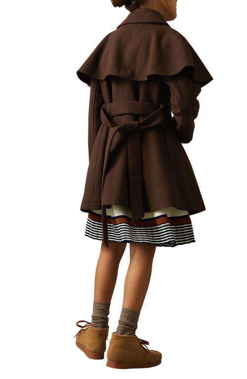 Shop Reiss Kids' Karlie Jr. & Sr. Double Breasted Belted Coat In Chocolate