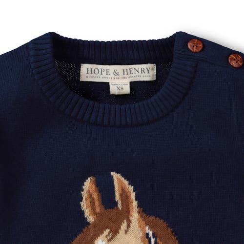 Hope & Henry Baby Girls' Organic Horse Intarsia Sweater, Infant In Navy